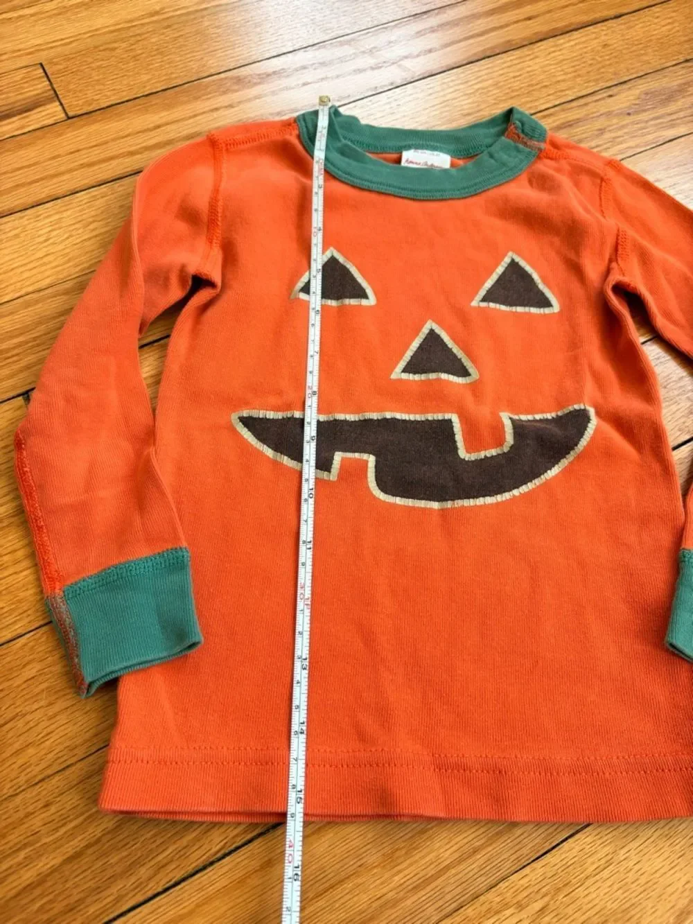 Hanna Andersson Kids Orange Pumpkin Tee with Green Trim Size 3T